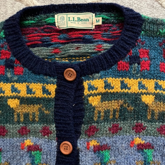Vintage LL Bean Animal Cardigan Sweater - Picture 3 of 6